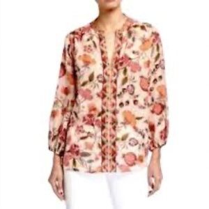 NWT JOHNNY WAS Workshop Paris Effortless Floral Pink Blouse Women's Size M